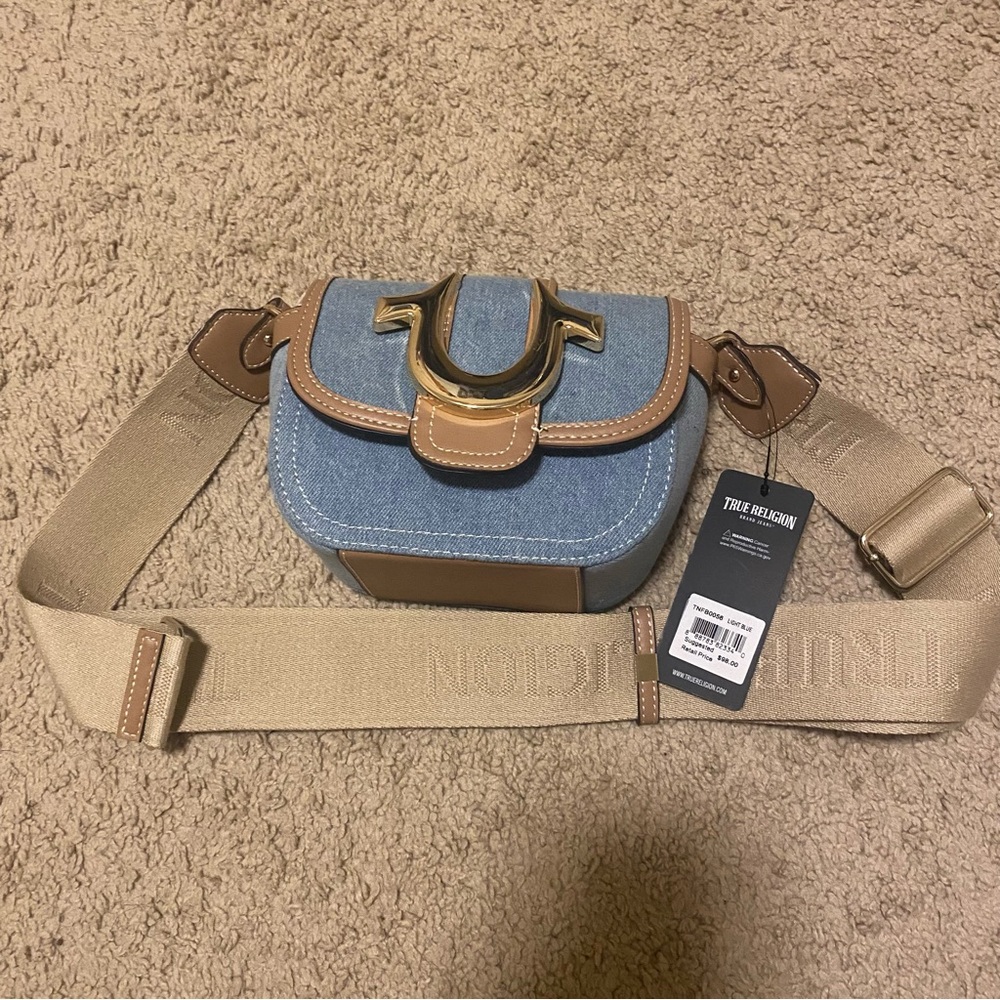 True Religion Blue and Tan Crossbody Bag